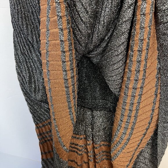 Sandro Paris Metallic Striped Midi Skirt Size 1 US Size SMALL Gray Silver - Picture 6 of 7